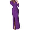 ORANDESIGNE Donna Elegante Scollo V Maxi Vestito Lungo Maniche Lunghe Splendente Abito Cerimonia Cocktail Nozze Festa A Viola 50