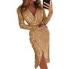 ORANDESIGNE Vestito Donna Elegante Cerimonia Midi Abito da Sera Tubino Aderente con Paillettes Casual Vintage a Matita Vestiti da Party Discoteca Feste a Oro XXL