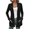 ORANDESIGNE Cardigan Donna Elegante Curvy Maglia Costine Manica Lunga Maglione Leggero Pullover Aperto Giacca Maglina Cardigan Morbido Comodo Casual per Primavera Autunno Invernale Nero XS