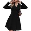 shownicer Abito Blazer da Donna Tinta Unita Scollo a V Abito Cappotto Doppiopetto Sexy Slim Fit Ufficio di Lavoro Giacca Corto Blazer Mini Abito A Nero L