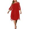 HEBEOT Elegante abito da festa da donna, monocromatico, in chiffon, con maniche a 3/4, abbellimento e orlo asimmetrico leggero (XXL rosso)