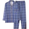 Generic Pigiama da uomo in cotone, set da uomo in tessuto scozzese, comodo e traspirante, a maniche lunghe, a quadri, set da 2 pezzi con scollo a V e pantaloni invernali in cotone, Blu, 4XL