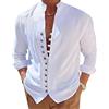 Oanviso Tinta Unita Camicia da Uomo Estiva Casual Shirts con Bottoni Business Camicia a Maniche Lunghe Leggera Traspirante Camicie da Spiaggia Classica Elegante Lino Camicia A Bianco XS