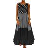 ORANDESIGNE Abito Lungo in Lino Scollo Tondo Stampato Vestito Donna Estivo Abito Casual Vestiti Eleganti Sciolto Tunica Abiti Maxi Mode Vestitino da Spiaggia Prendisole Z2 Nero 3XL