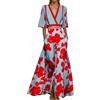 ORANDESIGNE Abito Floreale Donna Casual a Mezza Manica Vestito Donna Lungo Vintage a Fiori con Scollo a V e Vita Alta Abito Elegante per Estate A Rosso L