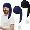 Erogeen Cuffia da notte da uomo, regolabile, con coulisse, 2 pezzi, con pompon, per costumi quotidiani e feste, Nero e blu navy, Taglia unica