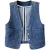ORANDESIGNE Gilet Jeans Donna Corte Smanicato Jeans Gilet Moto Giubbotto senza Maniche Denim Giacca Leggera Estiva A Blu M