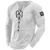 Oanviso T-Shirt da Uomo Primavera Estate Henley Magliette Scollo a V con Coulisse Maniche Corte/Manica Lunga Tee Moda Stampati T-Shirt Vintage Casual Top Sport Outdoor Magliette C Grigio S