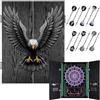 Yirinatek Eagle 92282 Eagle - Bersaglio elettronico decorativo per freccette [6 frecce in bronzo], colore della luce per ogni giocatore, disco elettronico con ante in legno