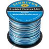 LinHiver Lenza da pesca intrecciata a 4 fili, in polietilene super forte, resistente all'abrasione, lenza da pesca per acqua salata e acqua dolce, alta sensibilità e senza allungamento, blu e bianco (500 m, 9