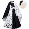 Vestito Costume Crudelia Demon Con Mantello E Parrucca per Bambina, Taglia 4-13