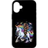 Mythical Cosmic Creatures Custodia per iPhone 16 Plus Bigfoot - Cavalcando Unicorno Cosmic Rainbow Fantasy