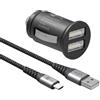 goobay 64806 - Caricabatteria da auto con doppia porta USB, adattatore per accendisigari, 12 V/24 V, mini USB, spina di ricarica USB A, 15,5 W, con cavo micro USB da 1 m, colore nero