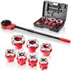 VEVOR Kit Filettatrice per Tubi a Cricchetto con 7 Filiere, da 3/8" a 2" NPT, Filettatrice Manuale per Tubi, Impugnatura Comoda, Set Portatile con Valigetta per Installazione e Riparazione Idraulica
