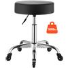 VEVOR Sgabello con Ruote per Ufficio, Sedile Rotondo Portata Massima 226,8 kg, Altezza Regolabile, Rotelle Silenziose, Imbottito in Similpelle PU, Girevole a 360°, Colore Nero, per Sale Attesa Studi