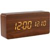 Marchfunny Sveglia digitale con finitura in legno con grande display a LED, data, temperatura, doppia sveglia e snooze, 15 x 7 x 4 cm, per camera da letto (marrone)