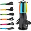 ShirazO Cucina da cucina con utensili Ohanian Multi colore Set di 6 strumenti di alta qualità su supporto rotante Include cucchiaio mestolo Skimmer Cucchiaio scanalato Turner Forchetta per spaghetti
