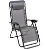 Baroni Home Sedia Sdraio Zero Gravity da Giardino, Chaise Longue Pieghevole da Esterno, Sdraio Salvaspazio per Piscina e Terrazzo, Poltrona Relax, 165x65x93 cm Grigio