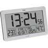 TFA Dostmann Orologio da parete moderno, radiocontrollato digitale, clima ambiente, 60.2568.54, grande, indicazione del giorno, della settimana, della data, funzione sveglia, à batteria, argento