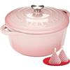 Overmont Casseruola in Ghisa Smaltata - Antiaderente Forno Olandese con Coperchio - Ø28 CM Rotonda Cocotte per Adatto a Piani di Cottura e Forni a Induzione - Rosa