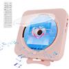 AIORBER Lettore CD Bluetooth multifunzionale con display, supporto da tavolo e da parete, USB, FM, presa per cuffie, timer, rosa