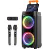OEM Macchina per karaoke, altoparlanti da 24 pollici, 2 microfoni wireless, Bluetooth 5.3, batteria da 5500 mAh, fino a 12 ore di riproduzione
