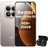 XIAOMI Smartphone Xiaomi Redmi Note 15 Pro 5G, 8/256GB, display AMOLED da 6,83", batteria da 6580mAh, IP68 (resistente alla polvere e all'acqua), colore titanio (con auricolari Bluetooth)