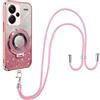 SNCLET Adesivi Glitterati Bumper Cover per Redmi Note 13 Pro+ 5G Custodia con Cordino Silicone TPU Morbido Pieghevole Supporto ad Anello Corda Cordino Telefono Custodia per Redmi Note 13 Pro+ 5G,Rosa