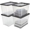 Iris Ohyama Scatole Portaoggetti in Plastica con Coperchio, 60L, Lotto di 4, Nero, Clip di Bloccaggio, Empilabile, Maniglia, Per Camera, Armadio, Ufficio, Organizzatore, Senza BPA Plastica, NTB-60