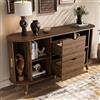 Kelodan Credenza con venature verticali, due ante scorrevoli, due cassetti, gambe in legno massello e mobile ad angolo arrotondato per il soggiorno