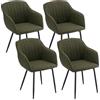 Goeurvant Set di 4 Sedie da Pranzo con Braccioli, Poltroncina Imbottita in Lino per Cucina e Soggiorno, Sedie Moderne con Gambe in Metallo, Verde oliva