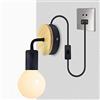 Mengjay Lampada da Parete Vintage Applique in Metallo e Legno E27 Retro Industriale Interni Illuminazione da Parete per Soggiorno, Camera da letto, Corridoio(Con interruttore) (Nero)