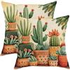 Generic Set di 2 federe per cuscini con cactus, pianta del deserto verde, decorative, quadrate, bohémien, per casa, divano, letto, 45 x 45 cm