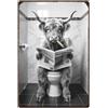 SUPERDANT Cartelli In Latta per WC Stile Retrò con Mucca Delle Highlands Occidentali e Giornale Poster In Metallo Decorazione Da Parete In Ferro Segno Rettangolari Divertenti per WC Bagno 30x20cm