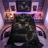 Loussiesd Set di biancheria da letto con motivo gatto, set copripiumino per bambini, motivo gattini carini, in microfibra leggera, decorazione gatto nero misterioso, misura king size