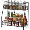 BOKIOVIN Supporto Porta Spezie Organizer per Cucina da Appoggio,Mensola Portaspezie Ripiani Organizzatore per Cucina Armadietto Bagno 2 Livelli,Nero