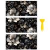 Peacoblue Adesivo Decalcomania Trasferibile per Mobili, Artigianato, Decorazioni 15,2 x 30,5 cm, Fiori Argentati su Nero, 3 Pezzi Impermeabili UV, Trasferimento DTF per Cassetti, Comò, Vetro