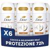 Dove, Deodorante Roll On Advanced Care Cocco, Antitraspirante, Formula Delicata Con Tripla Azione Idratante, Protezione Fino a 48 Ore, Uomo e Donna, 6 Pezzi da 50 ml