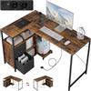 WOLTU Scrivania Angolare a L - Scrivania Ufficio 120x80x75 cm, con Prese USB-A e Type-C, Ripiano Reversibile e Vano, Struttura in Metallo, Design Salvaspazio per Ufficio/Casa, Marrone Vintage