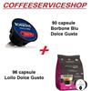 BORBONE + LOLLO 2 CT MISTI DOLCEGUSTO : 90 DG BORBONE BLU + 96 DG LOLLO NERA