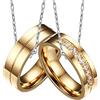 Homxi Collane con Anelli,Collana Acciaio Inossidabile Anelli Incisione Personalizzata Oro Anello con 6MM Rotondo Zirconia Cubica Bianca Collana 50 cm Collana Uomo 60 cm