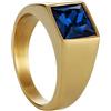 Homxi Anello Uomo Punk,Anello Rotondo con Pietra Quadrata Anelli Acciaio Inossidabile Uomo Oro Blu Anelli Uomo 17(57mm)