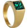 Homxi Anello Uomo Gotico Punk,Anello Rotondo con Pietra Quadrata Anello da Uomo Acciaio Inossidabile Verde Oro Anelli Misura 17(57mm)