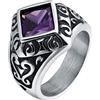 Homxi Anello Gotico Uomo,Anello Pietra Quadrata con Fiore Vintage Anello da Uomo Acciaio Inossidabile Viola Anelli Misura 20(60mm)