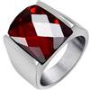 Homxi Anello Acciaio Inossidabile Uomo Personalizzato,Rettangolo 15.6MM con Zirconia Cubica Uomo Anello Rosso Anelli da Uomo di Taglia 22(62mm)