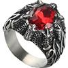 Homxi Anello Punk Uomo,Anello Pietra di Cristallo Artiglio del Drago Anello Uomo Acciaio Inossidabile Rosso Anello da Uomo Misura 14(54mm)