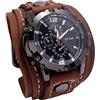 Tiuimk Orologio da polso punk vintage largo in pelle PU cinturino polsino numeri romani marrone