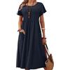 shownicer Vestiti Donna Estivi Abito in Lino Girocollo Manica Corta Vestiti Casual Tinta Unita Vestito Lunga Camicia Vestiti Midi Dress A Arancione XXL