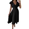 Yegirlzs Vestiti Donna Elegante Vestito Estivi Abiti Scollo a V Manica Corta Abito Cerimonia al Ginocchio Vestiti da Sera Cocktail A1 Verde S