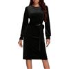 Generisch - Abito da donna in velluto, elegante, a maniche lunghe, abito da cocktail, scollo rotondo, abito da festa, lunghezza al ginocchio, abito invernale, abito avvolgente, mini abito, abito da